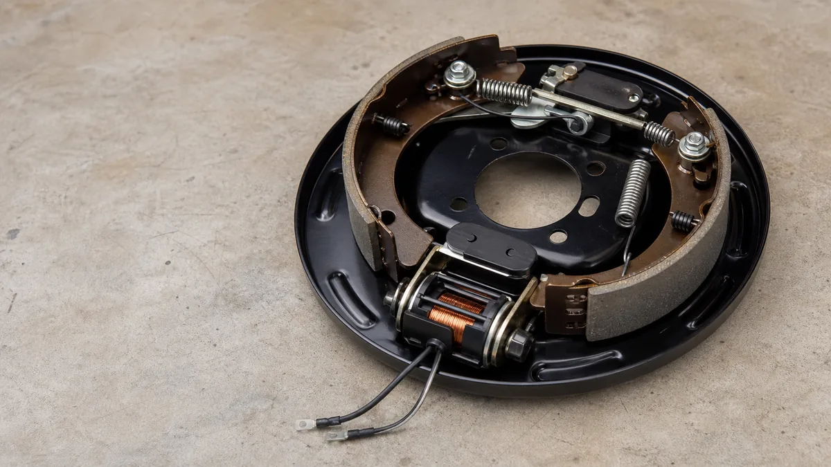 Electric trailer brake components arranged beside a trailer wheel hub